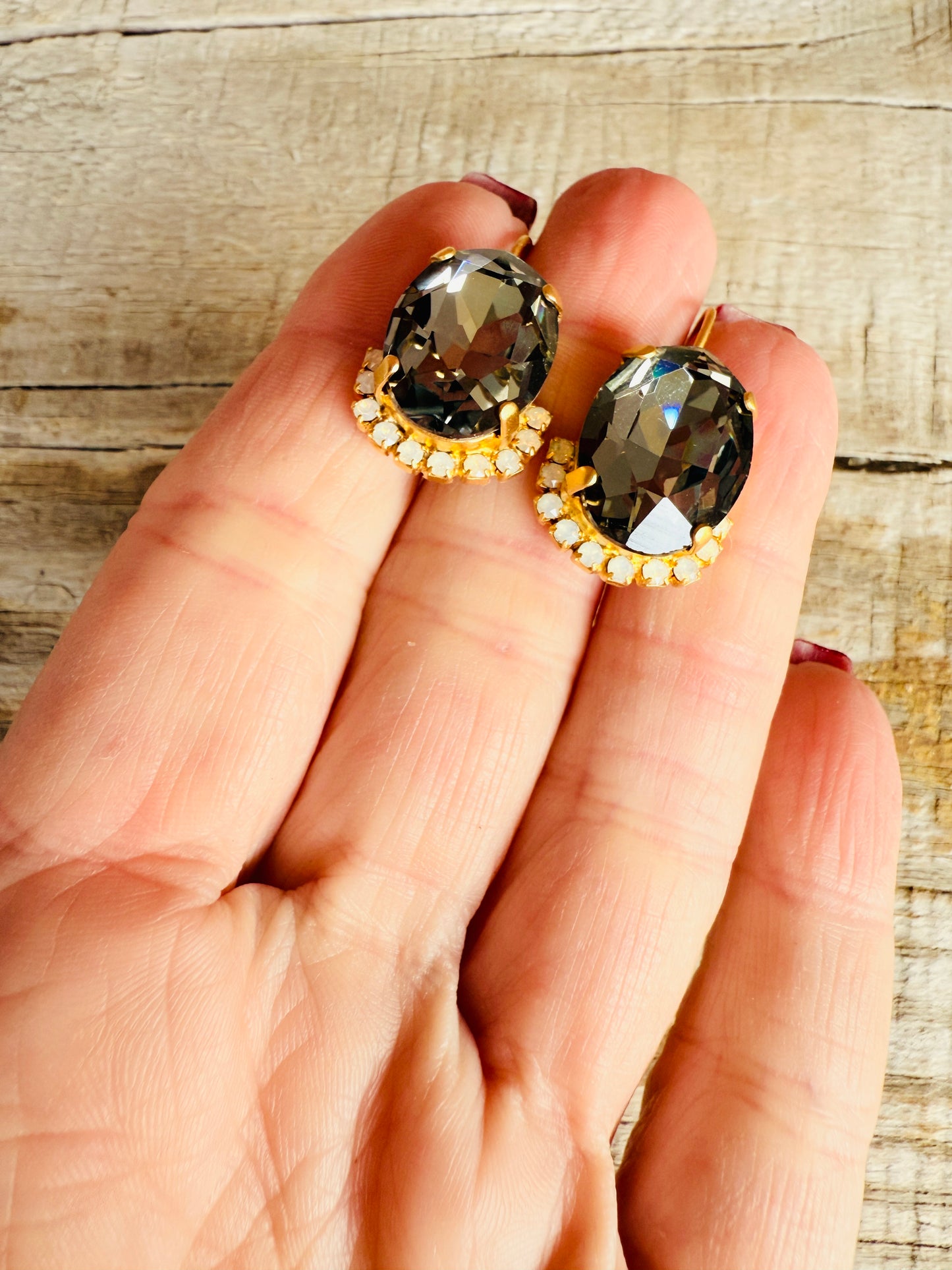 Patsy Dangle Graphite Crystal Earrings