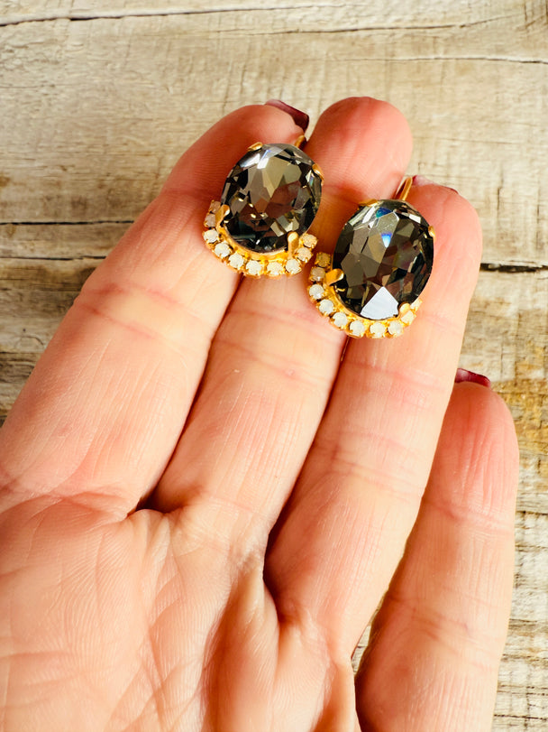 Patsy Dangle Graphite Crystal Earrings