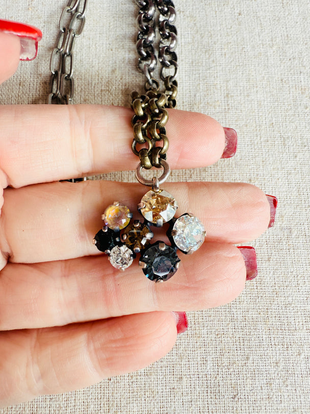 Patricia Mixed Metal Crystal Cluster Pendant Necklace