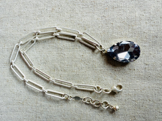 Evelyn Silver Pear Cut Crystal Pendant Necklace