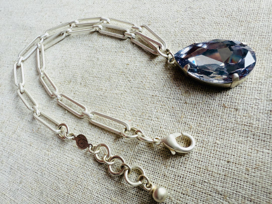 Evelyn Silver Pear Cut Crystal Pendant Necklace