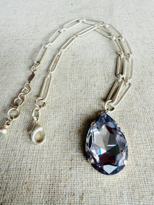 Evelyn Silver Pear Cut Crystal Pendant Necklace