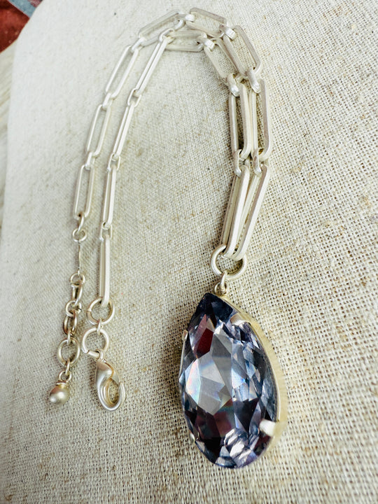 Evelyn Silver Pear Cut Crystal Pendant Necklace