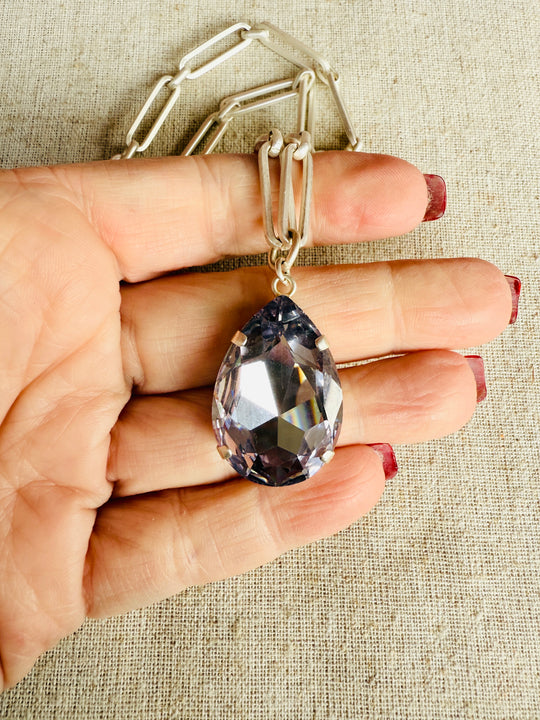 Evelyn Silver Pear Cut Crystal Pendant Necklace