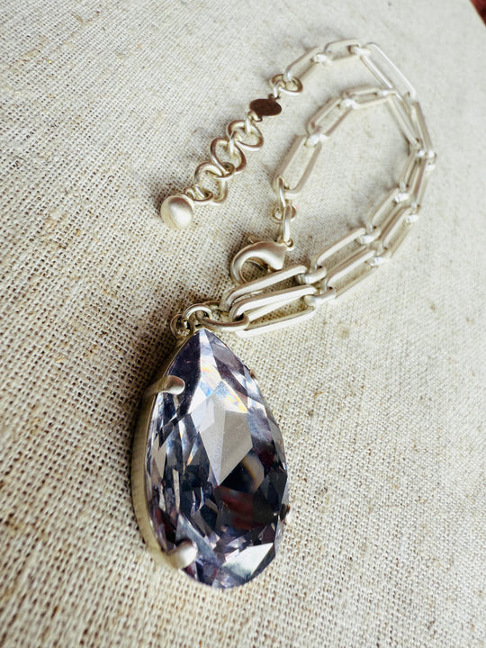 Evelyn Silver Pear Cut Crystal Pendant Necklace