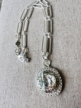 Callie Crystal Pendant Halo Framed Silver Necklace - Shabby To Chic Jewelry