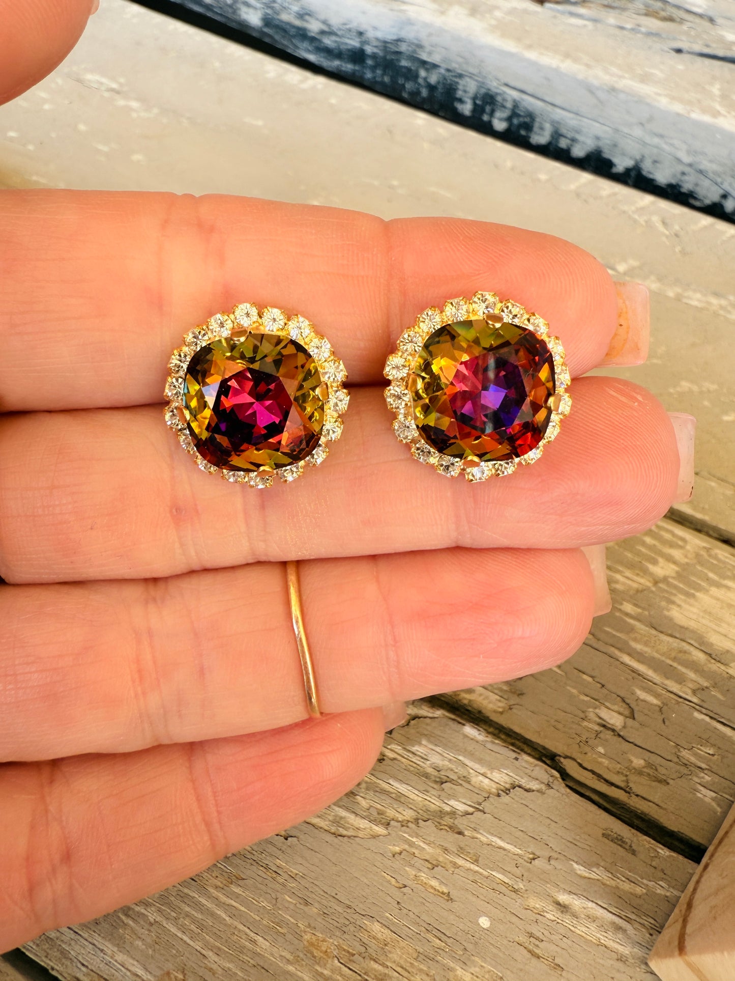 Mona Square Cut Crystal Halo Framed Earrings