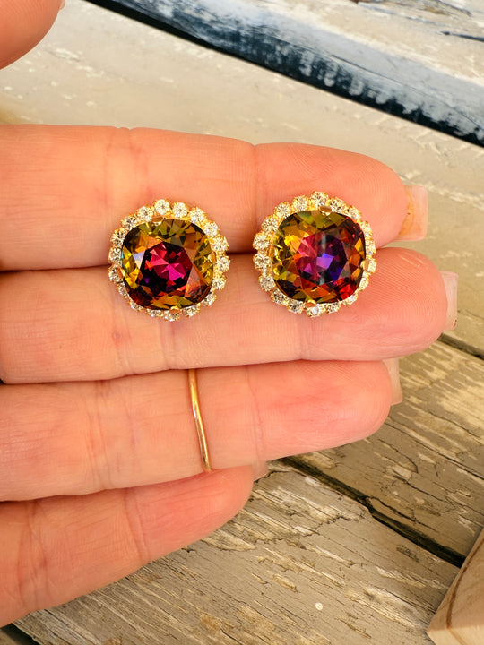 Mona Square Cut Crystal Halo Framed Earrings