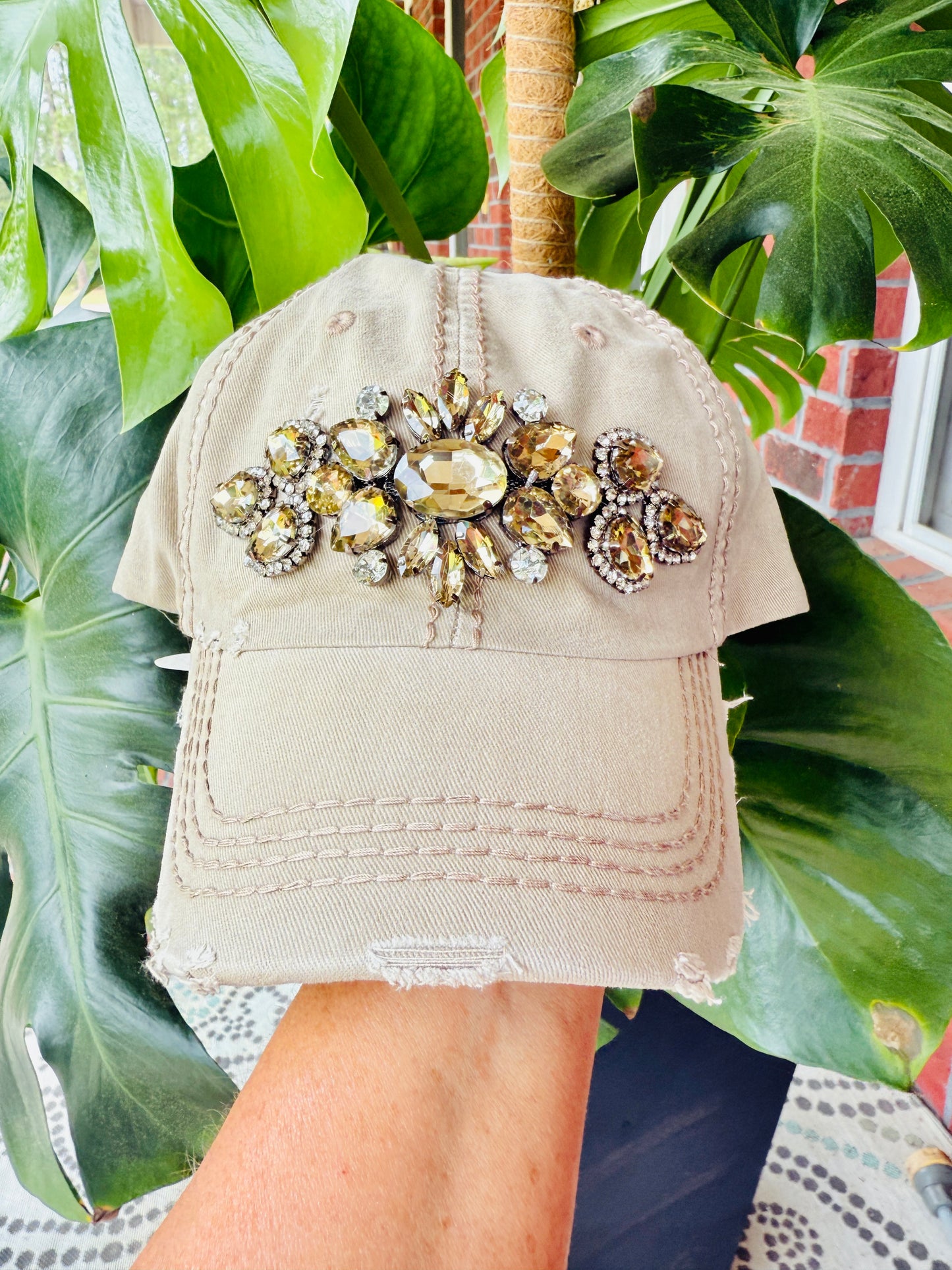 Zara Women's Khaki Crystal Embellished Hat