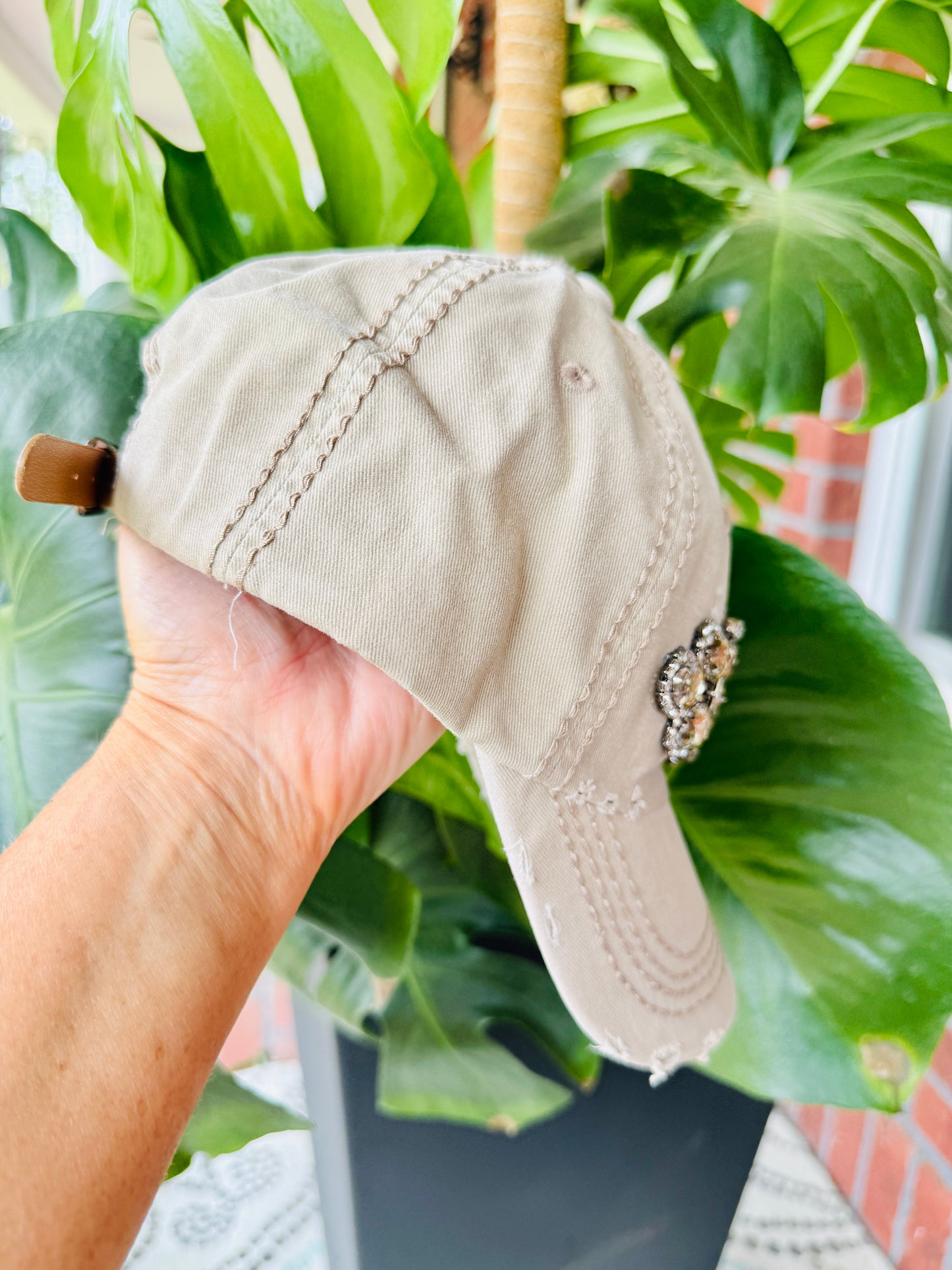 Zara Women's Khaki Crystal Embellished Hat
