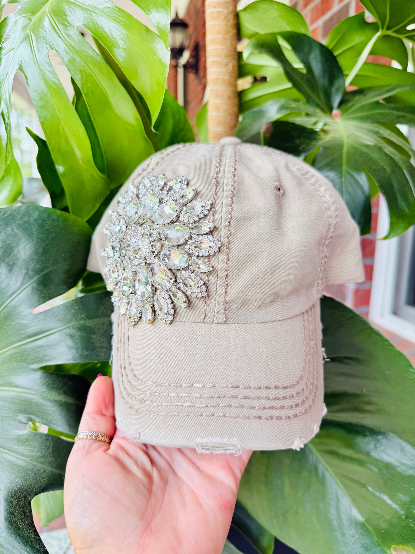 Bethany Women's Khaki Crystal Embellished Hat