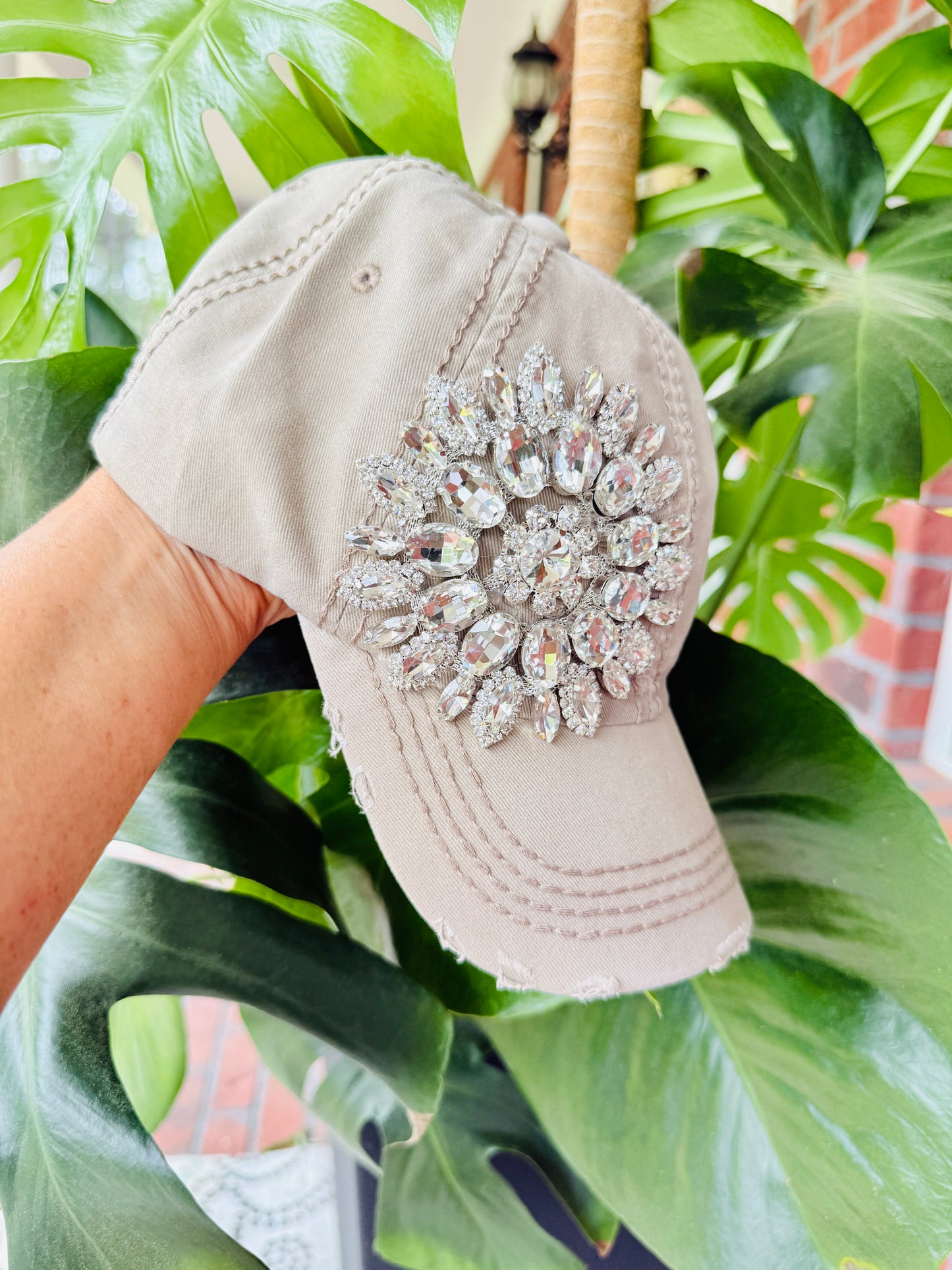 Bethany Women's Khaki Crystal Embellished Hat