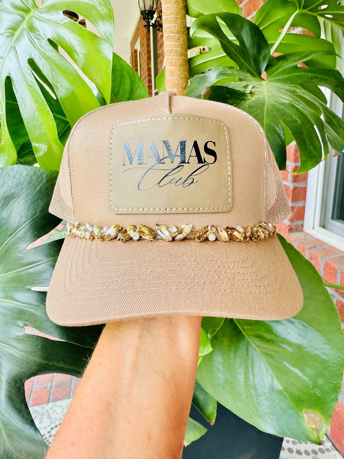 "Mama's Club" Women's Crystal Embellished Trucker Hat