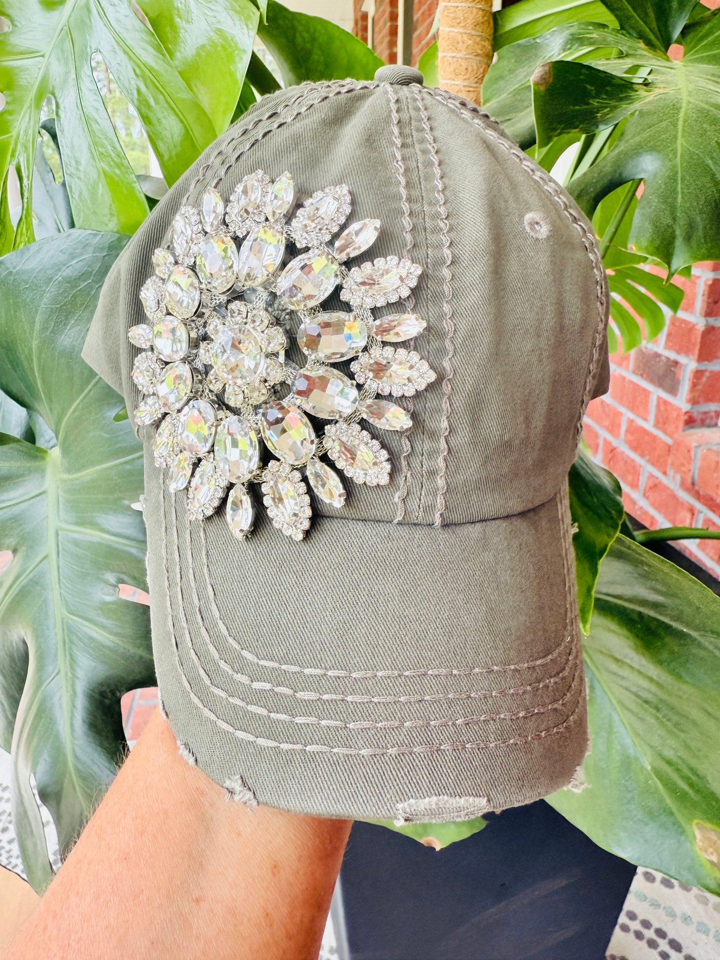 Bethany Women's Khaki Crystal Embellished Hat