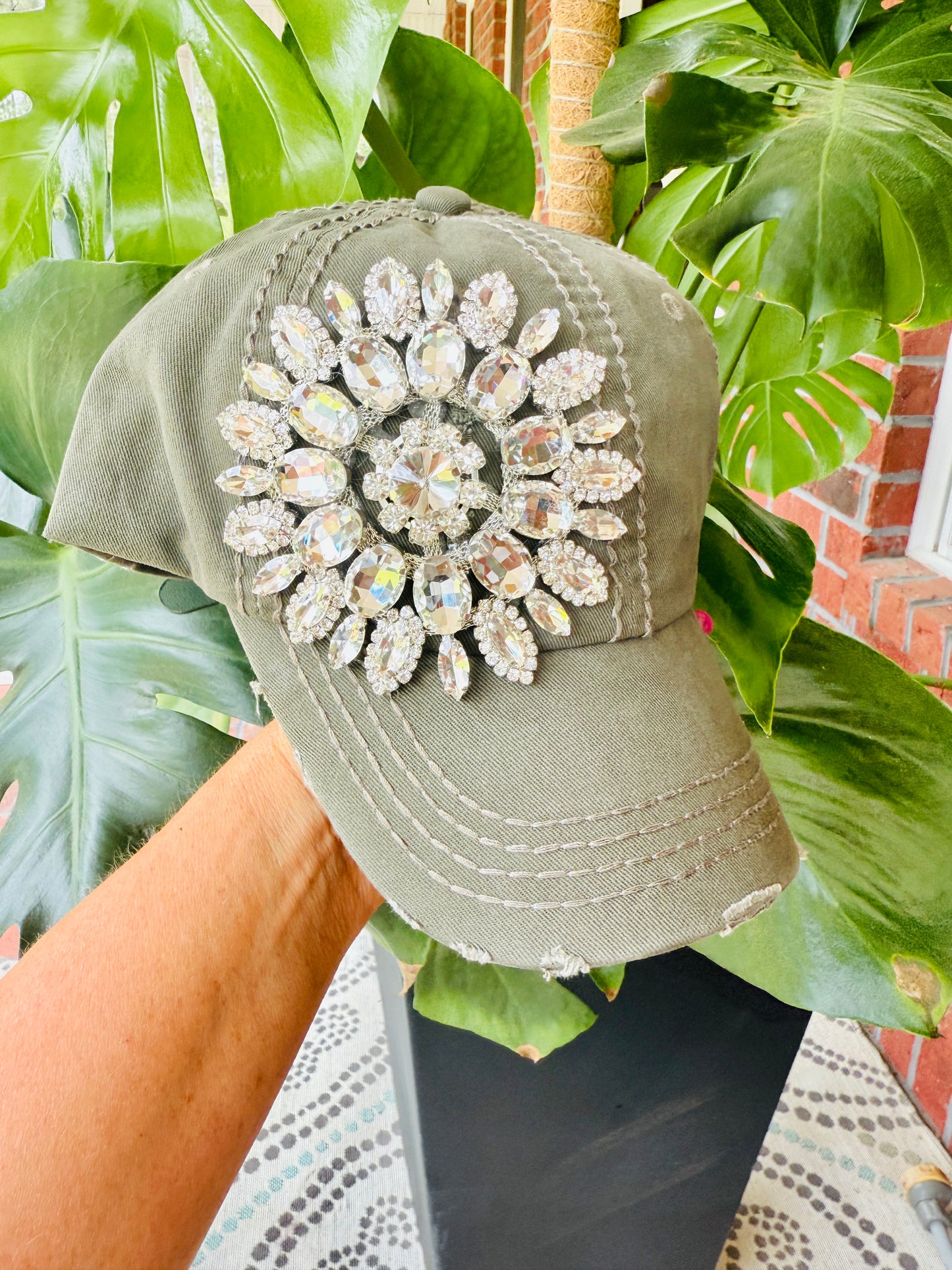Bethany Women's Khaki Crystal Embellished Hat