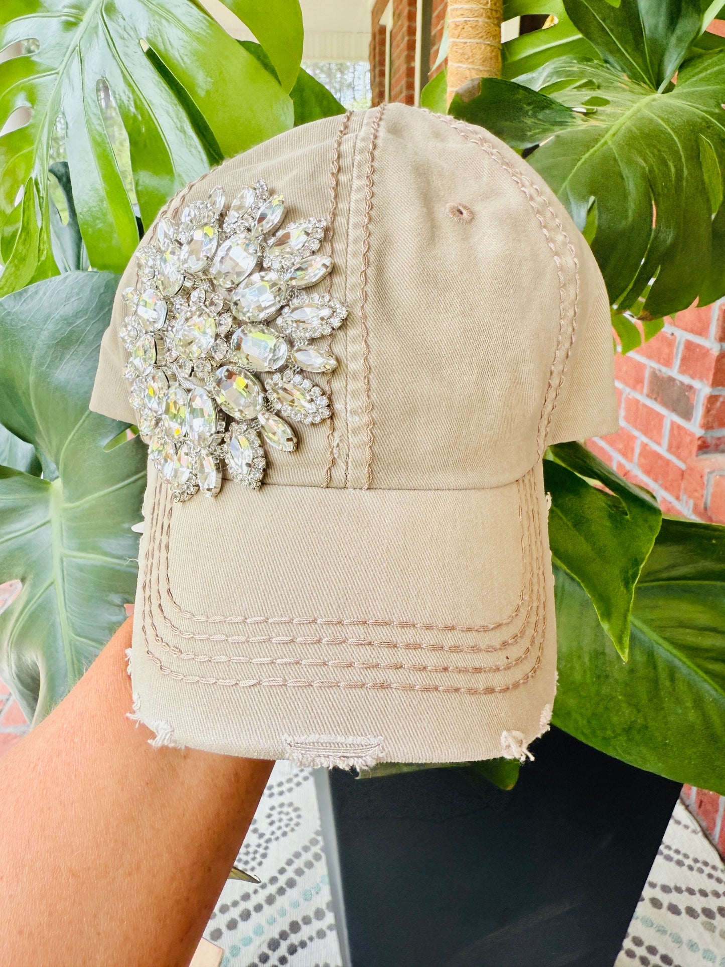 Bethany Women's Khaki Crystal Embellished Hat