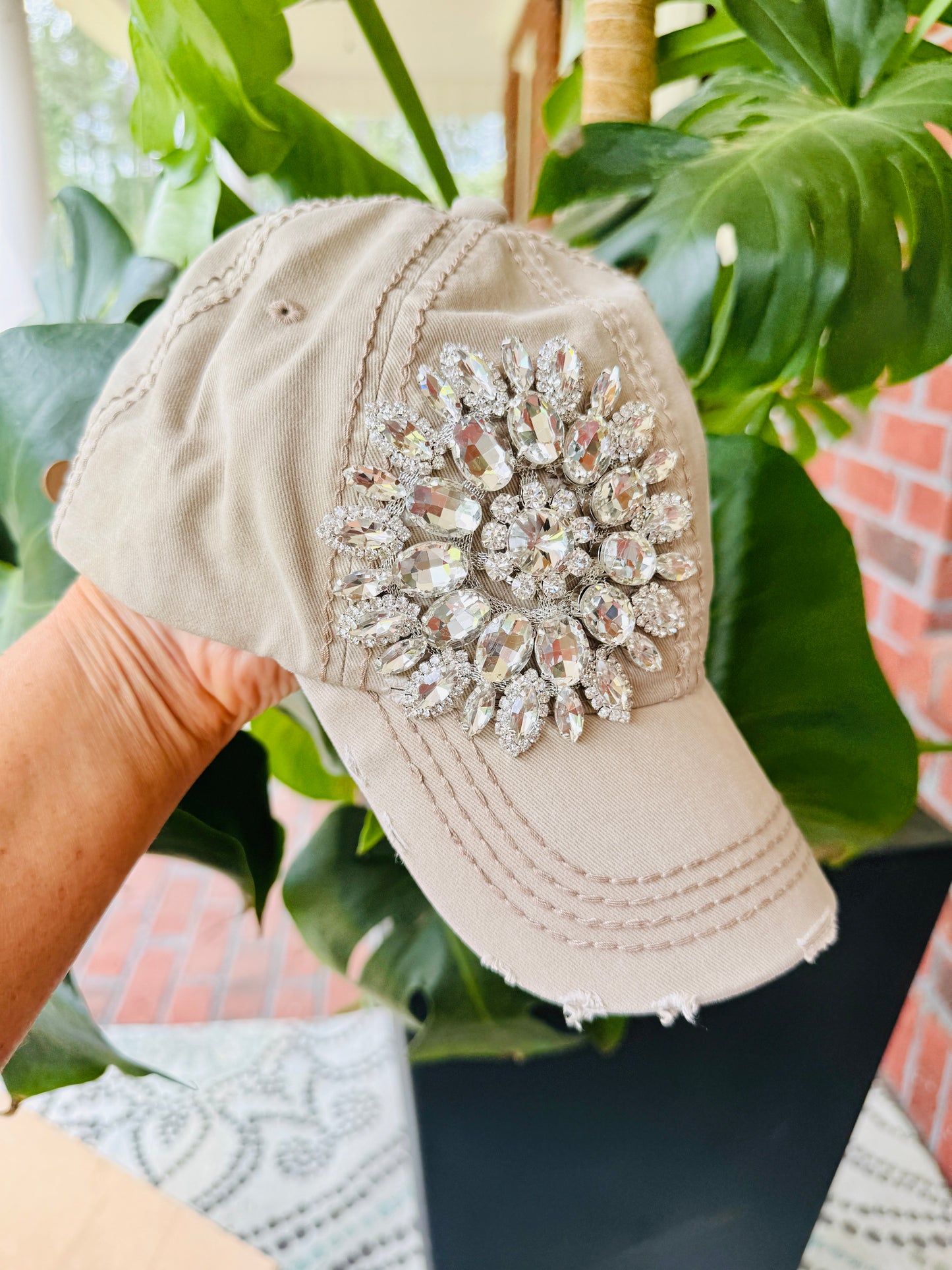 Bethany Women's Khaki Crystal Embellished Hat