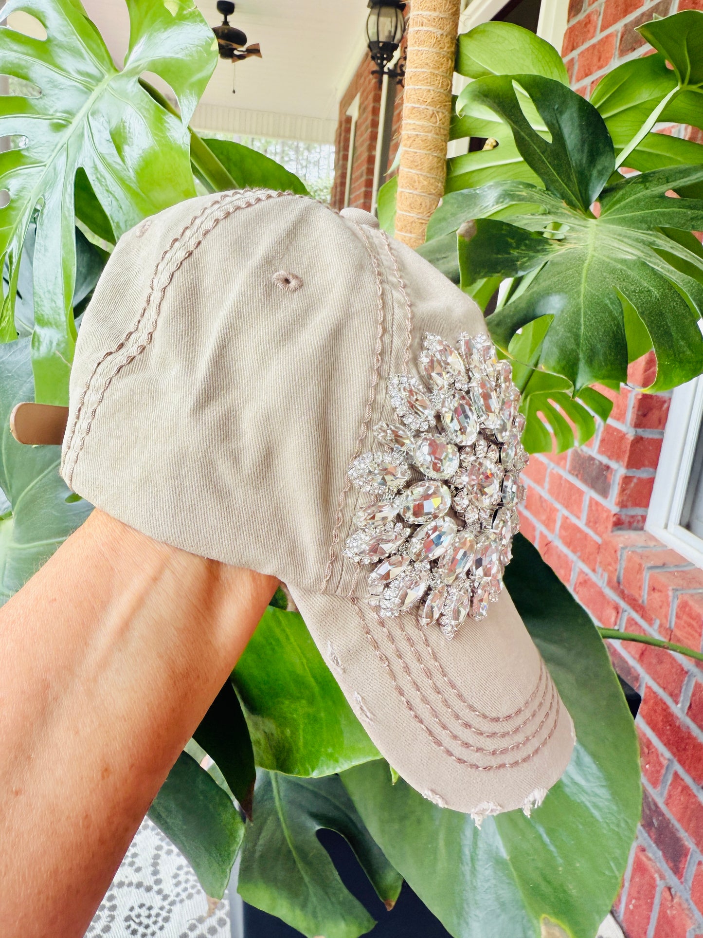 Bethany Women's Khaki Crystal Embellished Hat