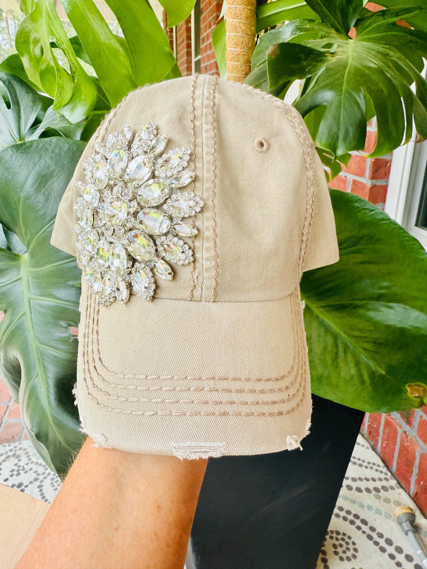 Bethany Women's Khaki Crystal Embellished Hat