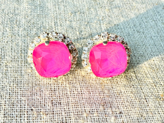 Belle Square Cut Crystal Halo Framed Earrings - Shabby To Chic Jewelry