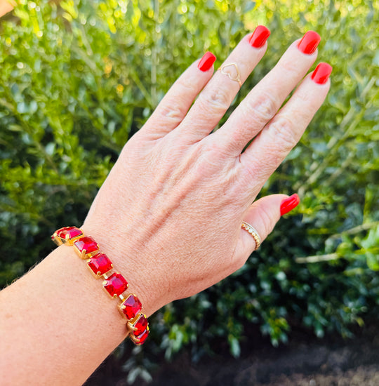 Arianna Red Square Crystal Tennis Bracelet - Shabby To Chic Jewelry