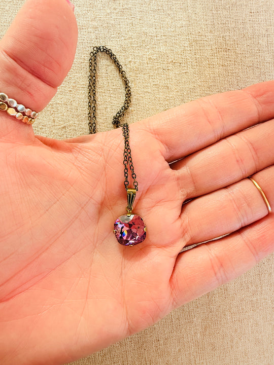 Plum • Cushion Cut • Crystal Pendant Necklace