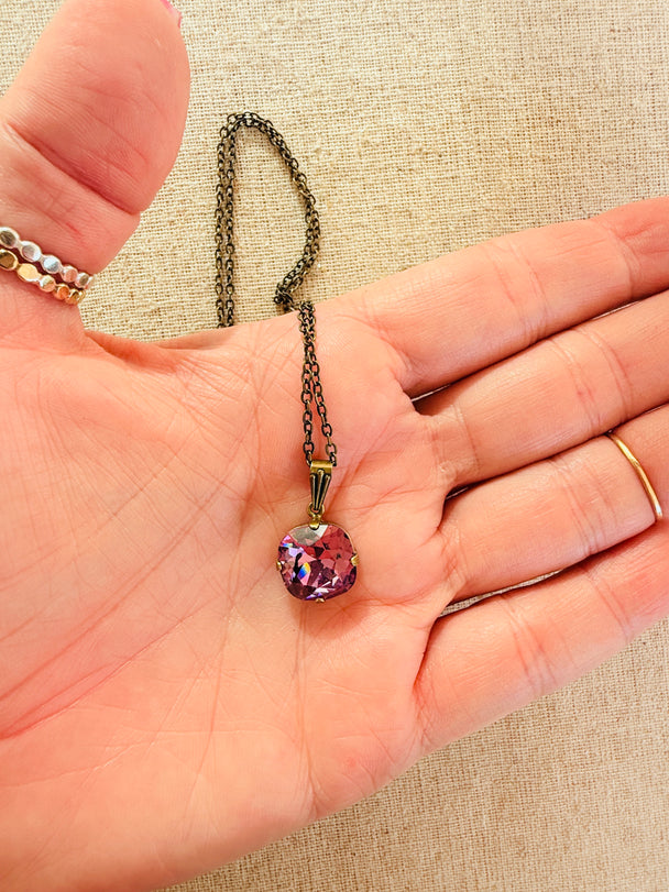 Plum • Cushion Cut • Crystal Pendant Necklace