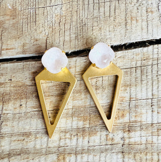 Kayla Gold Pyramid Geometric Crystal Stud Earrings - Shabby To Chic Jewelry