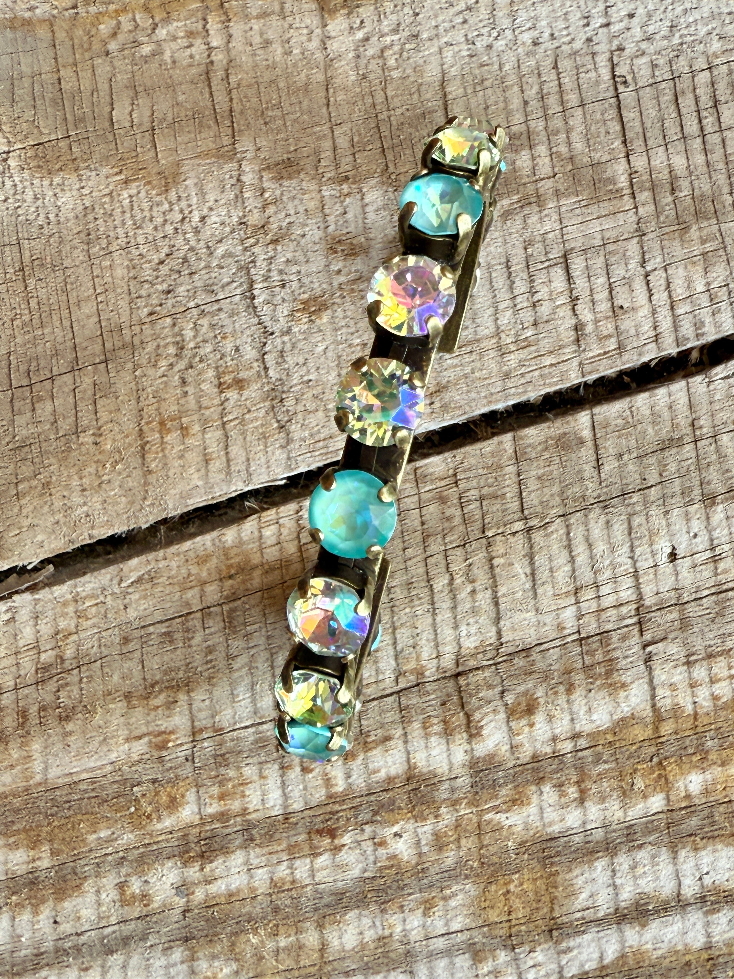 Elena Antique Gold Green Crystal Cuff Bracelet - Shabby To Chic Jewelry