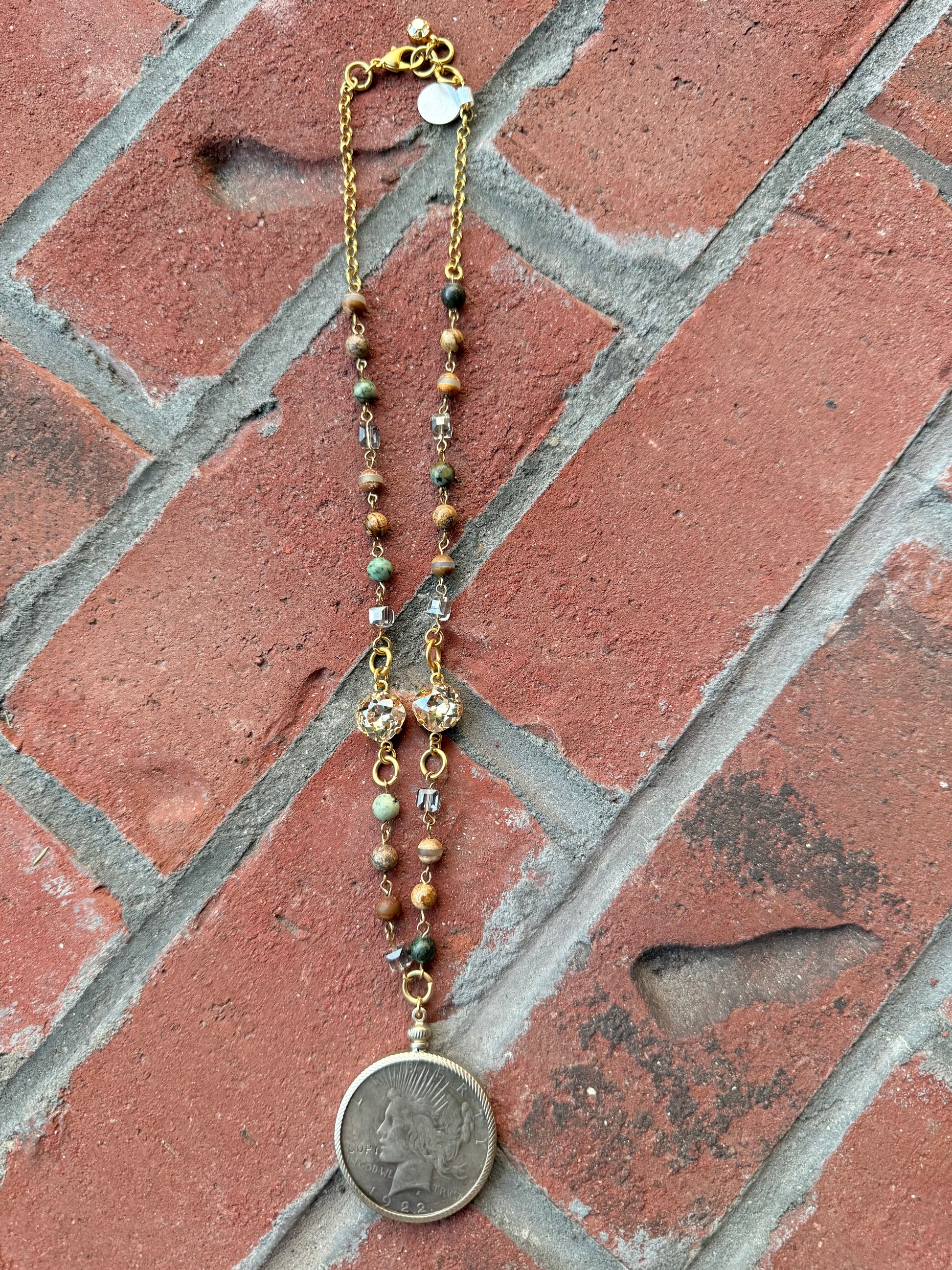 Rhonda Coin Pendant Crystal Necklace - Shabby To Chic Jewelry