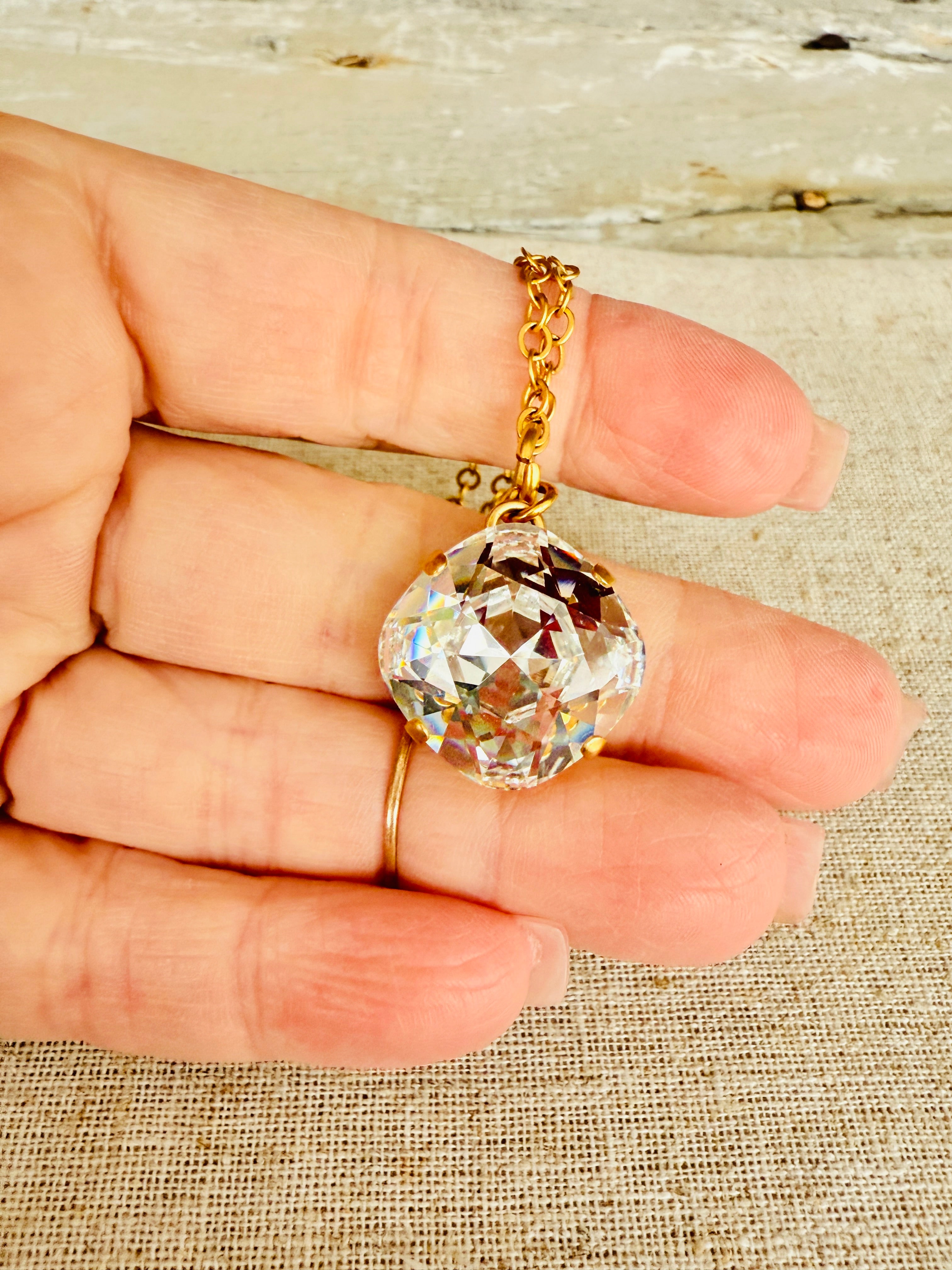 Macy Crystal Pendant Necklace Gold - Shabby To Chic Jewelry