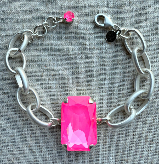 Stella Hot Pink Rectangle Bracelet - Shabby To Chic Jewelry