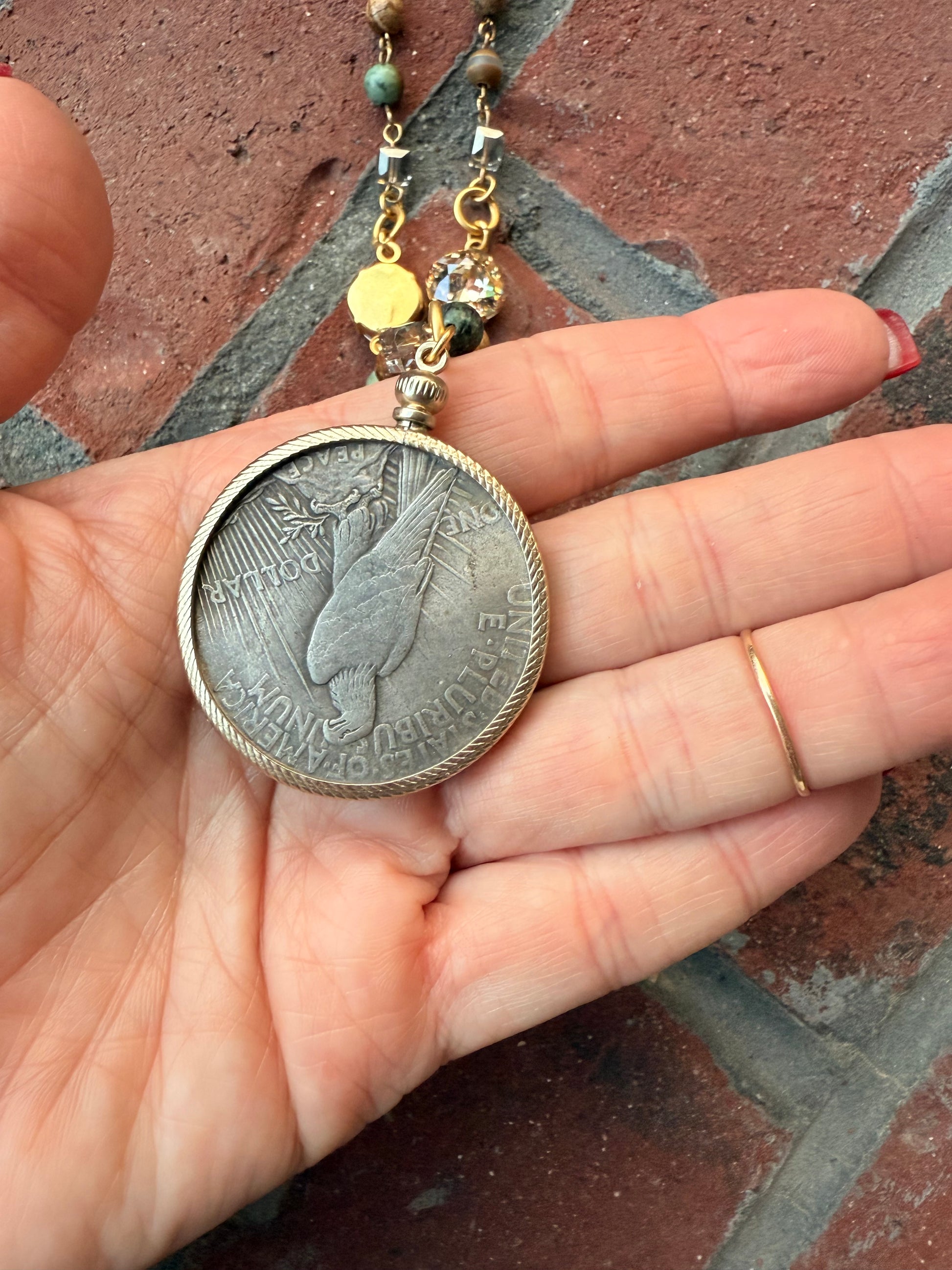 Rhonda Coin Pendant Crystal Necklace - Shabby To Chic Jewelry