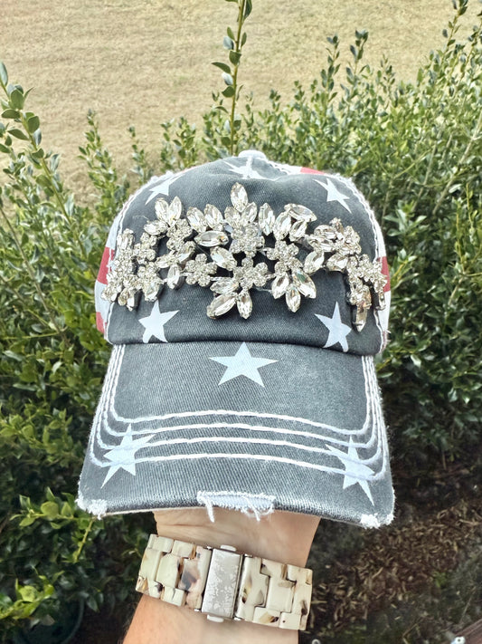 Renee Patriotic Crystal Embellished Baseball Hat - Shabby To Chic Jewelry