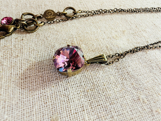 Plum • Cushion Cut • Crystal Pendant Necklace