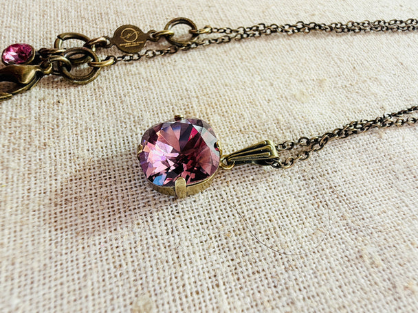 Plum • Cushion Cut • Crystal Pendant Necklace