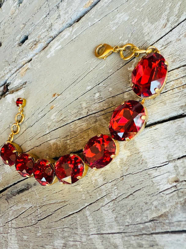 Ruby Oval Crystal Tennis Bracelet - Shabby To Chic Jewelry