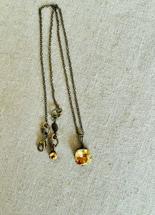 Harvest Gold Cushion Cut Crystal Pendant Necklace