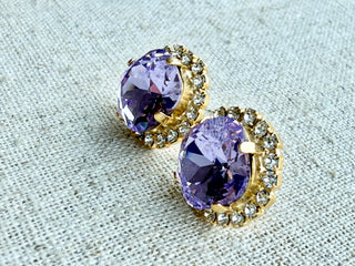 Lila Square Cut Crystal Halo Framed Stud Earrings - Shabby To Chic Jewelry