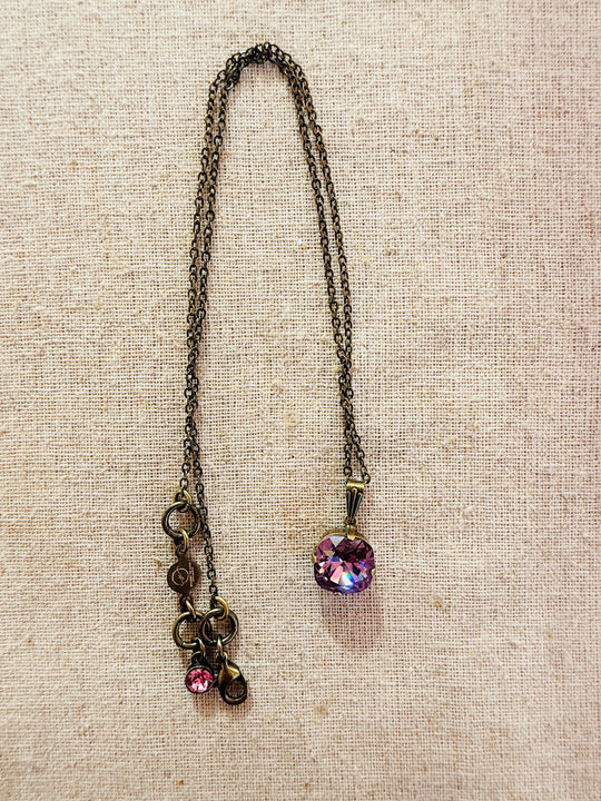 Plum • Cushion Cut • Crystal Pendant Necklace