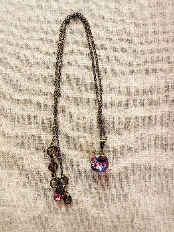 Plum • Cushion Cut • Crystal Pendant Necklace