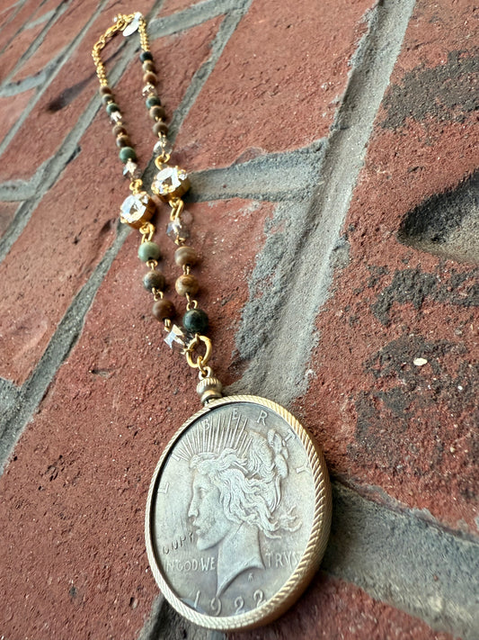Rhonda Coin Pendant Crystal Necklace - Shabby To Chic Jewelry