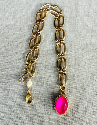 Amiya Pink Oval Cut Link Necklace - Shabby To Chic Jewelry