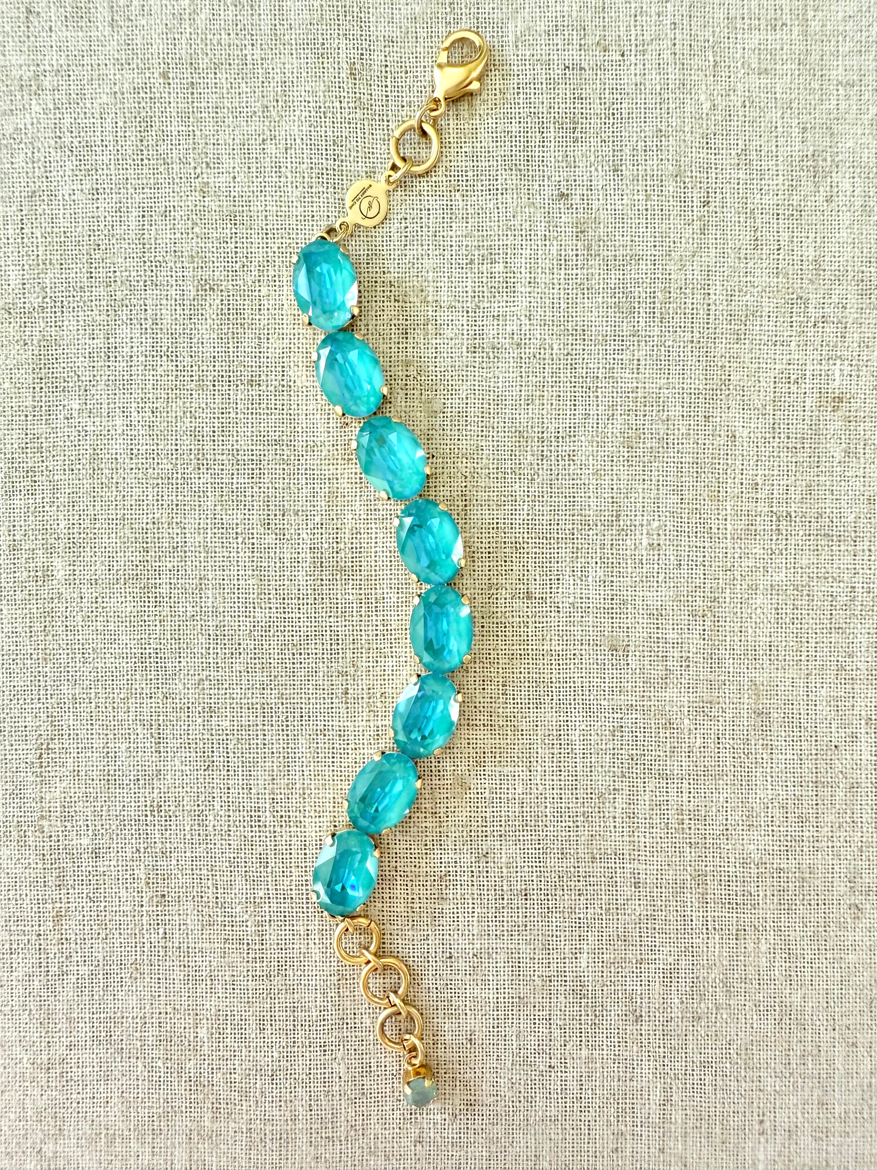 Bailey Oval Cut Turquoise Crystal Tennis Bracelet - Shabby To Chic Jewelry