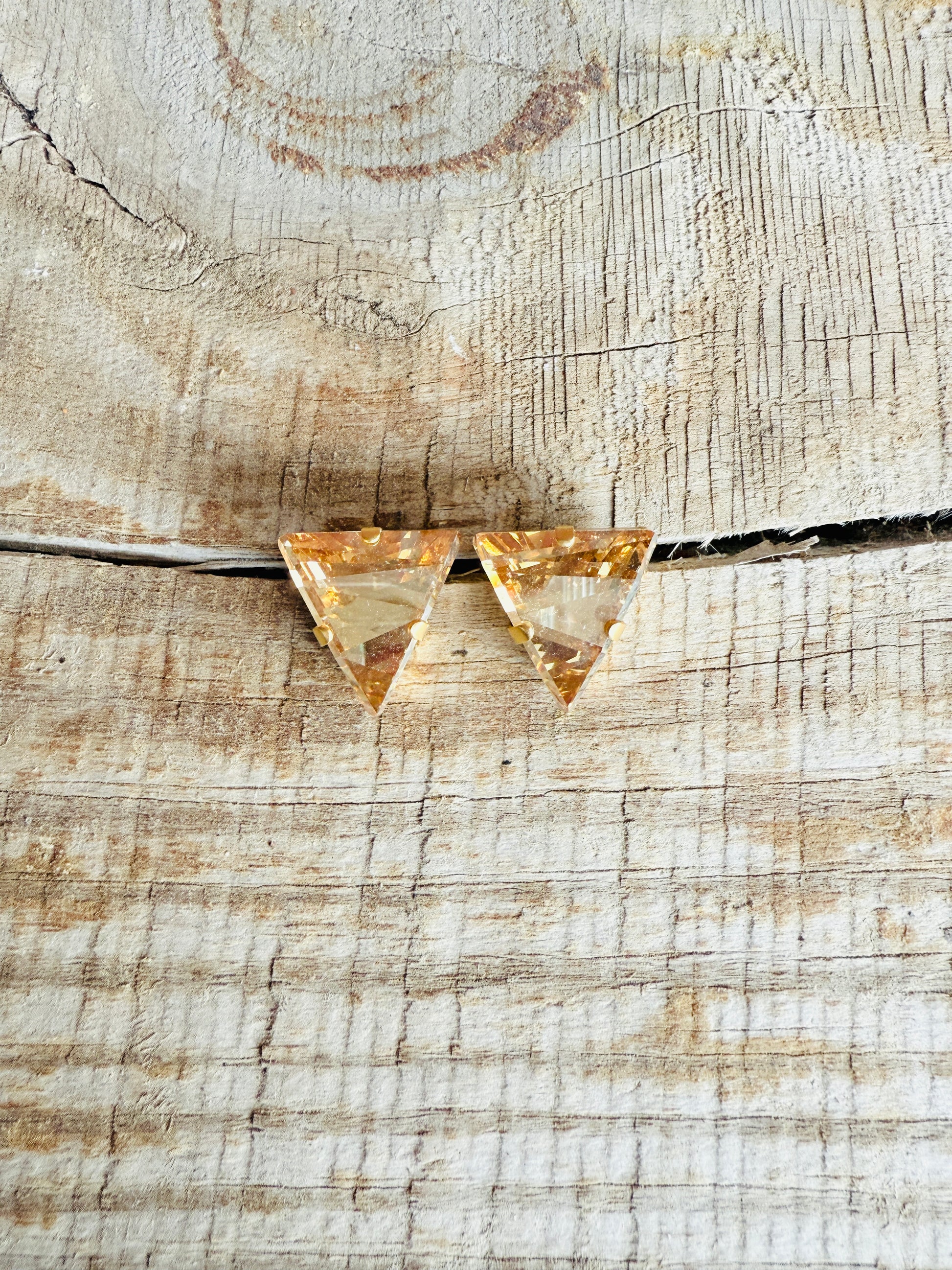 Tracy Gold Triangle Geometric Stud Crystal Earrings - Shabby To Chic Jewelry