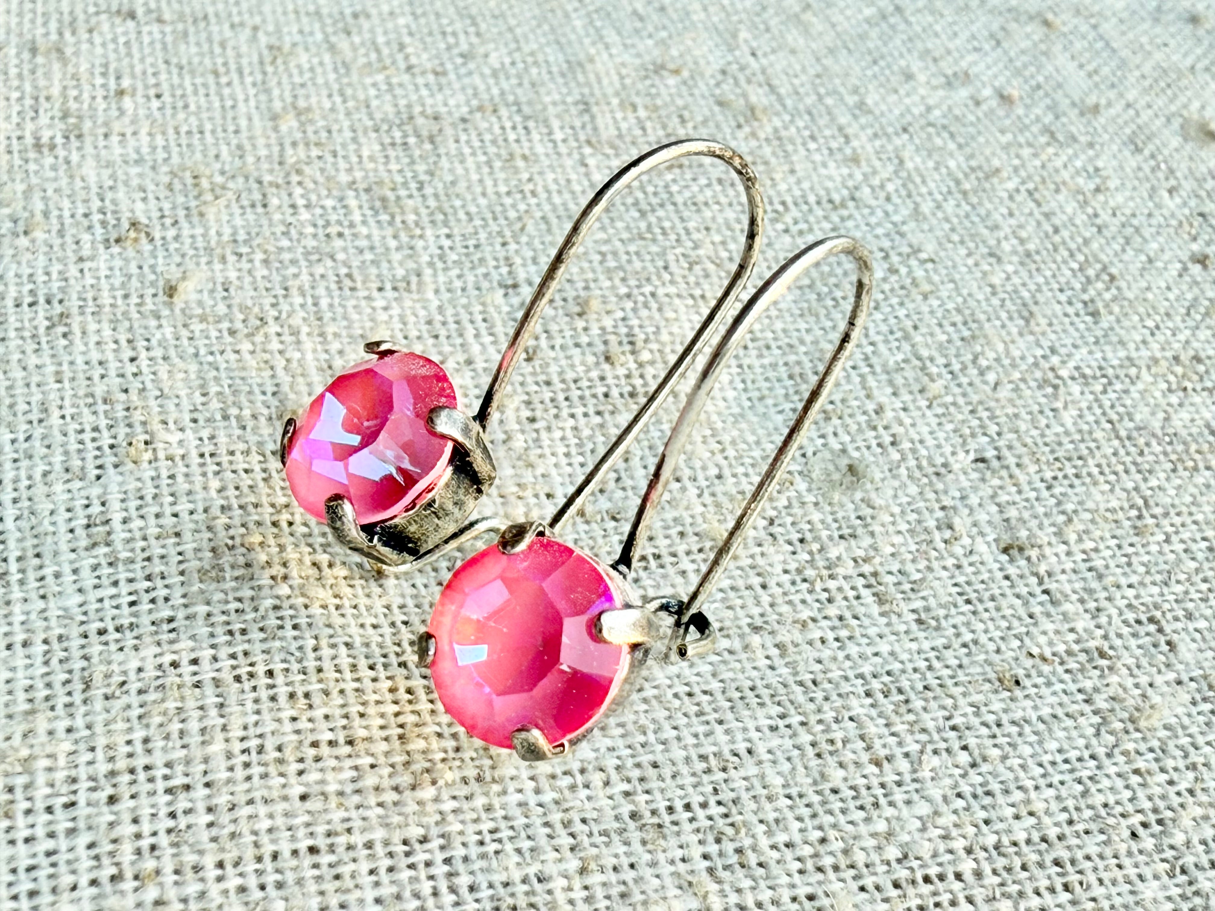 Maggie Pink Crystal Dangle Earrings - Shabby To Chic Jewelry