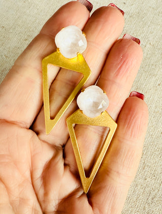 Kayla Gold Pyramid Geometric Crystal Stud Earrings - Shabby To Chic Jewelry