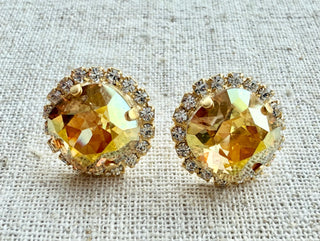 Amelia Square Cut Crystal Halo Framed Earrings - Shabby To Chic Jewelry