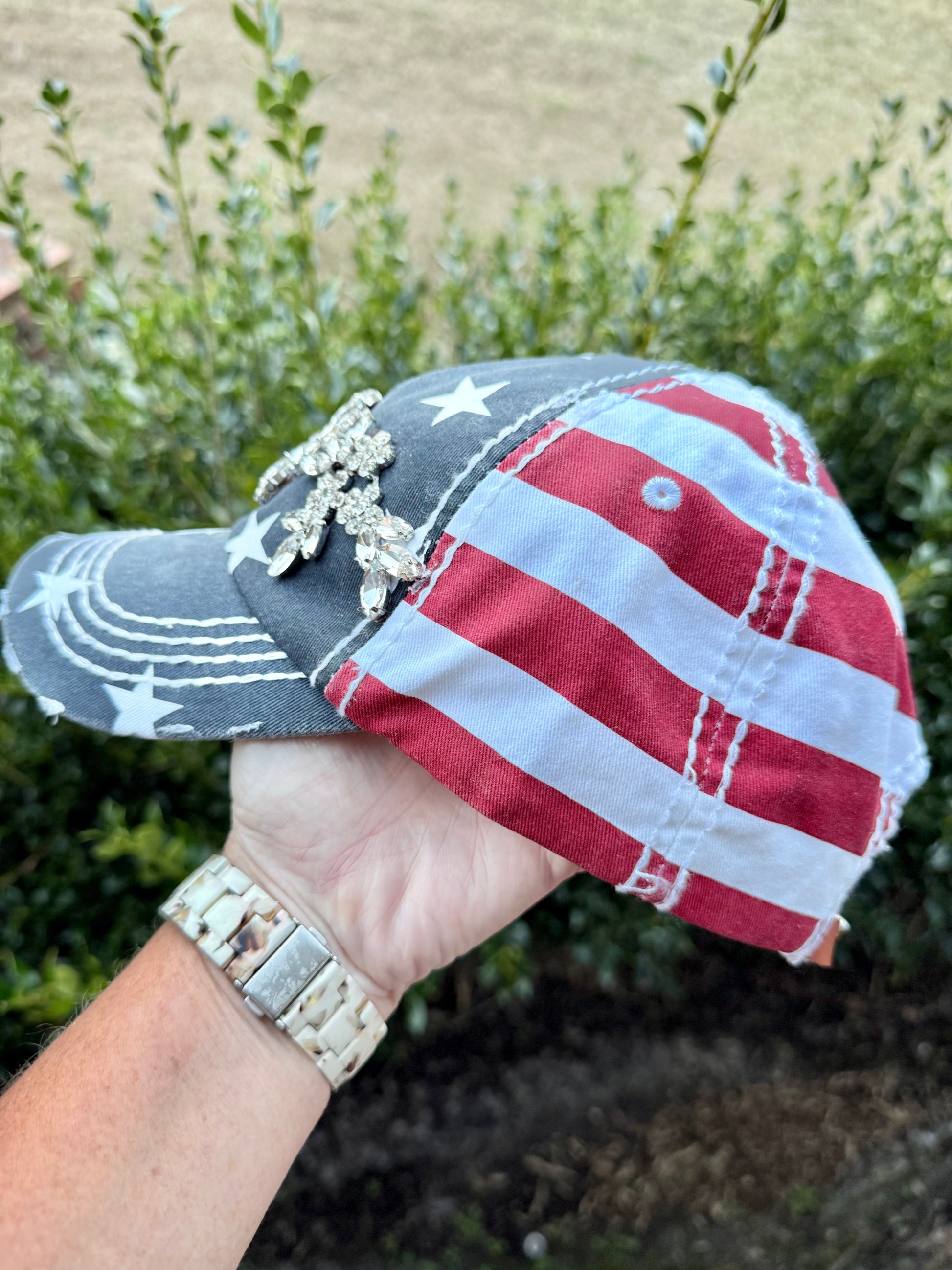 Renee Patriotic Crystal Embellished Baseball Hat - Shabby To Chic Jewelry