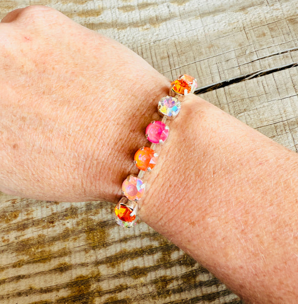 Summer Peach Silver Tennis Crystal Bracelet